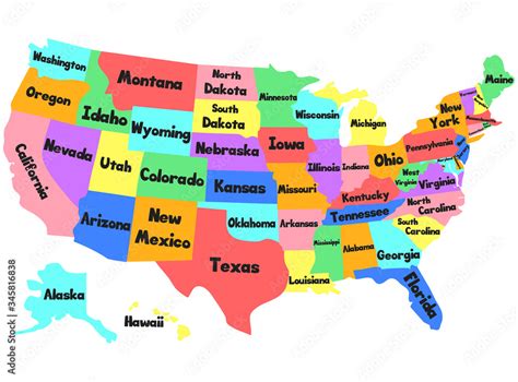 Vector children map of the United States of America. Hand drawn ...