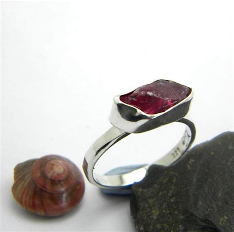 Ruby ring sterling silver rough raw ruby stone plain band