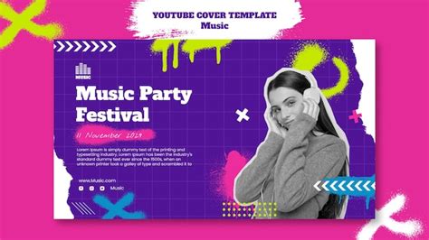 Free PSD | Music event youtube cover template with spray paint effect