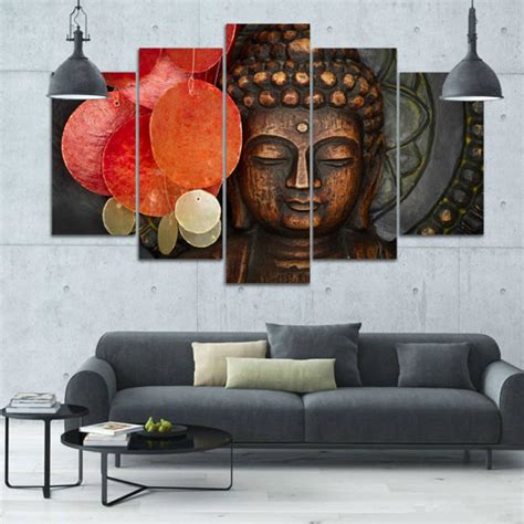 Buddha Wall Art, Buddha Canvas Art, Buddha Wall Decor, Orange Buddha 5 ...