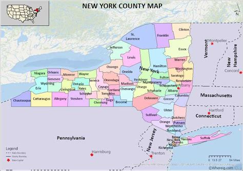 New York County Map, List of Counties in New York with Seats - Whereig.com