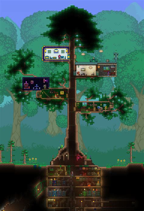 Terraria--NPC treehouse. Originally, this was my base and all my ...