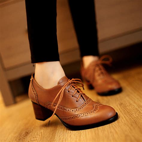 Lace Up Women Oxford Mid Heels Shoes 1947 – meetfun