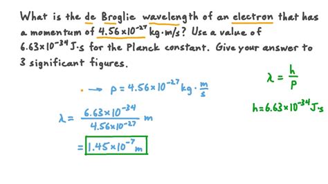 Question Video: Calculating the de Broglie Wavelength of an Electron ...