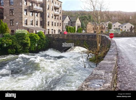 Swollen River Leven at Backbarrow, Cumbria Stock Photo - Alamy