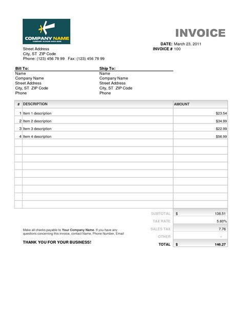 Invoice Template Download Excel Invoice Example - Riset