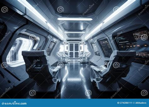 The Interior of a Sleek Spaceship, with Advanced Technology and Sleek ...