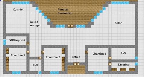 minecraft floor plan simple modern house with 3 bedrooms, 2 bathrooms ...