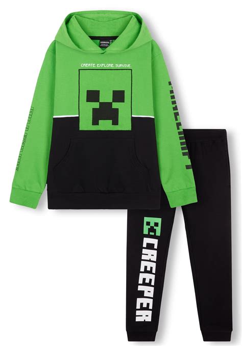 Minecraft Boys Tracksuit, Black&Green Hoodies and Joggers For Gaming ...