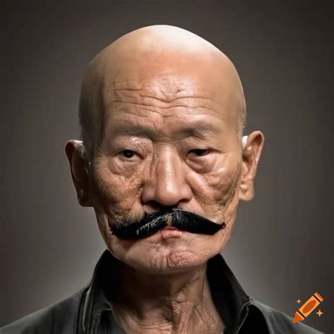 Very very very old bald asian man with a mustache on Craiyon