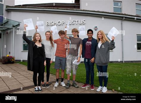 Bromley, UK. 13th Aug, 2015. Bishop Justus School students pose with ...