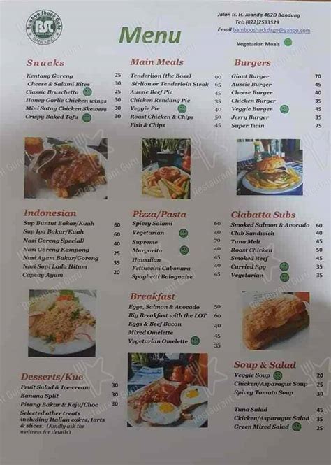 Menu at Bamboo Shack pub & bar, Bandung, Jl. Ir. H.Djuanda No.462D