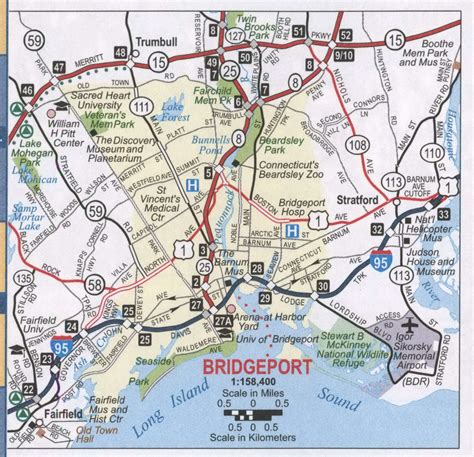 Bridgeport CT road map, Free map highway Bridgeport city surrounding area