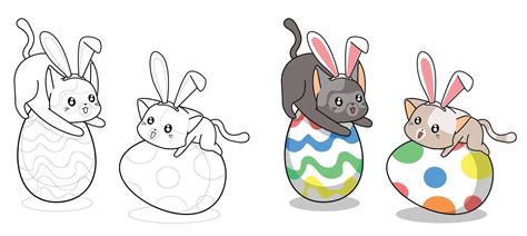 Cute bunny cats on an egg for easter day cartoon coloring page for kids ...