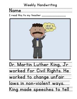 Martin Luther King Jr Handwriting by Tracy Schloss | TpT