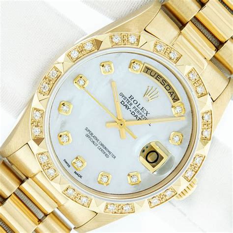 CUSTOM 18K YELLOW GOLD DIAMOND BEZEL ROLEX DAY-DATE sold at auction on ...