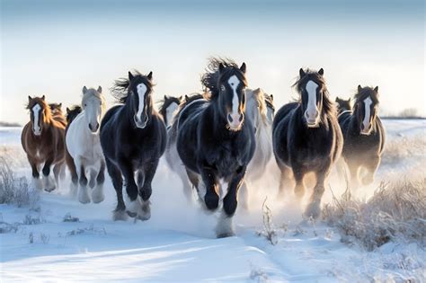 Premium Photo | Horses running in the snow