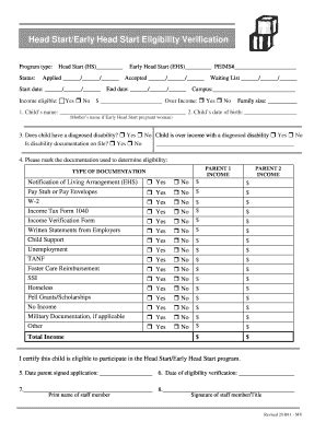 Fillable Online region10 Head Start/Early Head Start Eligibility ...