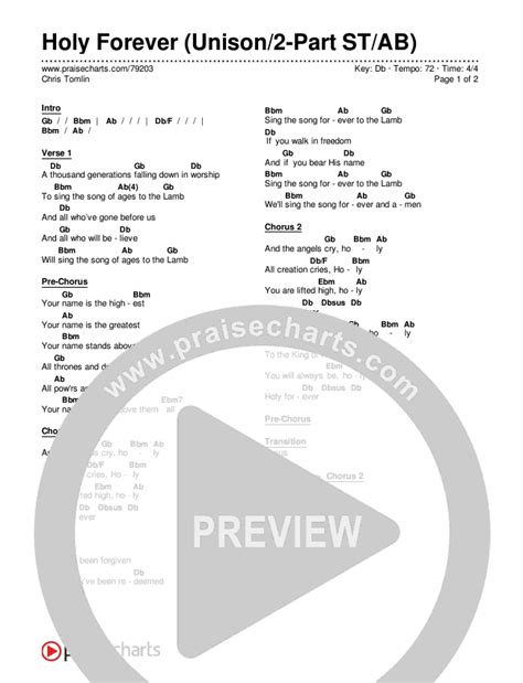 Holy Forever (Unison/2-Part Choir) Chords PDF (Chris Tomlin) - PraiseCharts