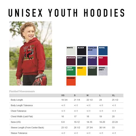 Unisex Youth Hoodies Size Chart - PlayerTee