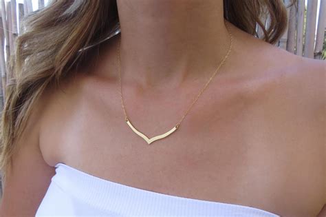 Gold Necklace, Gold Chevron Necklace, Geometric Necklace, Simple Gold ...