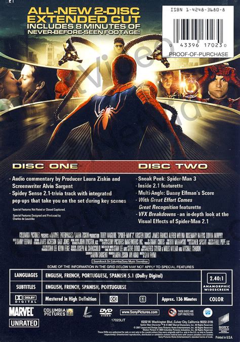 Spider-Man 2.1 (Two Disc Extended Cut) on DVD Movie