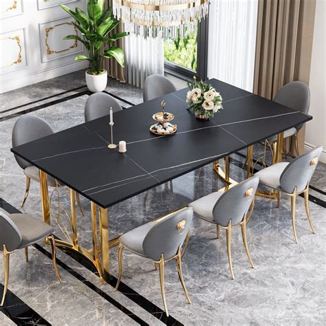 Odette 71 Inch Modern Gold Leaf Sintered Stone Dining Table White - Hernest