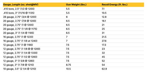 12 Gauge Shotgun Recoil Chart