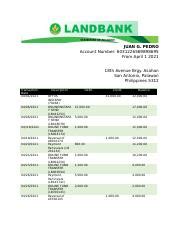 Landbank SOA.docx - STATEMENT OF ACCOUNT JUAN G. PEDRO Account Number ...