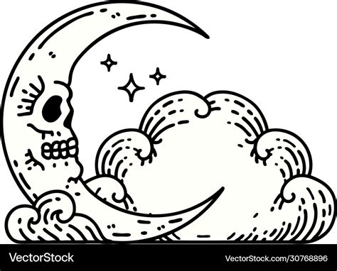 Traditional tattoo a skull crescent moon Vector Image