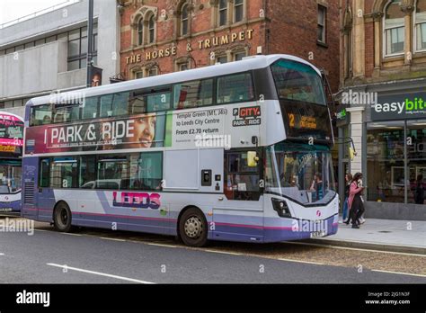 A Leeds Park and Ride bus in Leeds city centre, West Yorkshire, UK ...