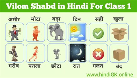 Vilom Shabd in Hindi for class 1 | विलोम शब्द कक्षा 1