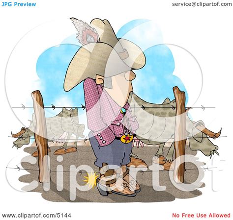 Texas Rancher Man Standing Beside Fenced In Cattle Clipart by djart #5144