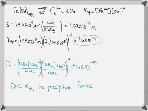 SOLVED:The solubility of iron(II) hydroxide, Fe(OH)2, is 1.43 ×10^-3 g ...