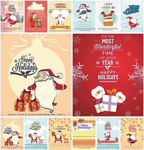 Christmas greeting card with Santa Claus set vector | Free download