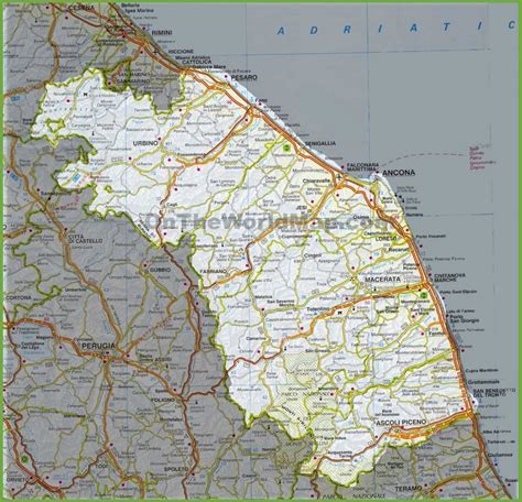 Large detailed map of Marche with cities and towns - Ontheworldmap.com