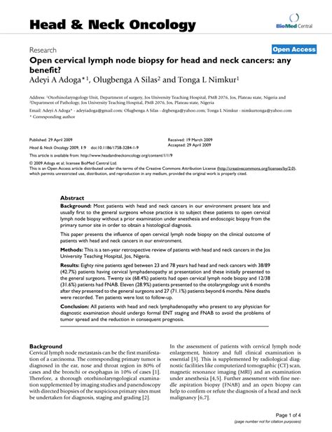 (PDF) Open cervical lymph node biopsy for head and neck cancers: any ...