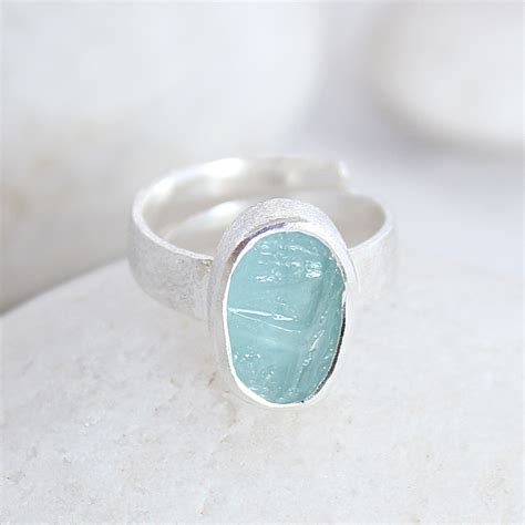 Aquamarine Natural Gemstone Adjustable Handmade Ladies Sterling Silver ...