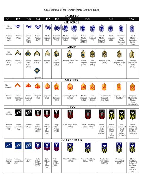 United States Army Rank Chart Reference Enlisted Officer Nco Guide ...