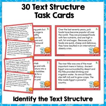 Informational Text Structures Task Cards | Nonfiction Text Structure ...