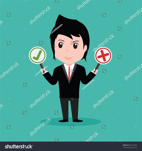 Businessman Holding Right Wrong Signs Cartoon Stock Vector (Royalty ...