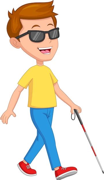 Premium Vector | Happy blind boy walking isolated on white background