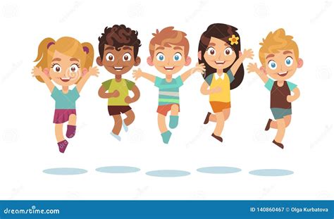 Jumping Kids. Cartoon Children Playing and Jump Isolated Happy Active ...