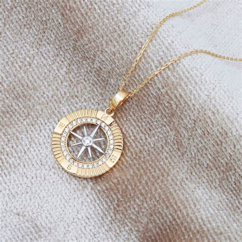 Solid Gold Compass Necklace 14K Gold Compass Pendant North - Etsy