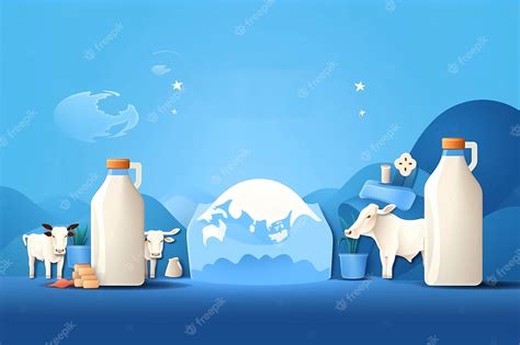 Premium Photo | A blue background with a bottle of milk and a bottle of ...