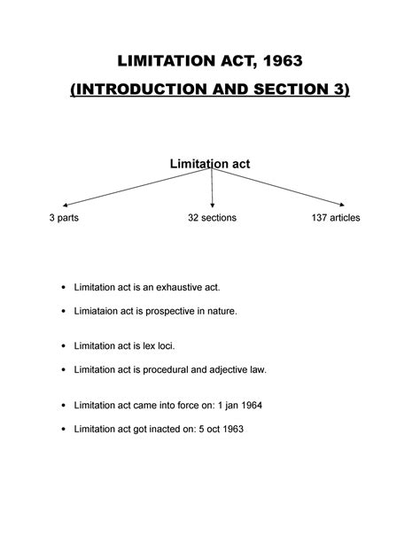 Limitation act - Lecture notes 3-5 - LIMITATION ACT, 1963 (INTRODUCTION ...