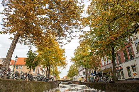 The Netherlands, Delft, October 2022. Canal Oude Delft in Delft canal ...