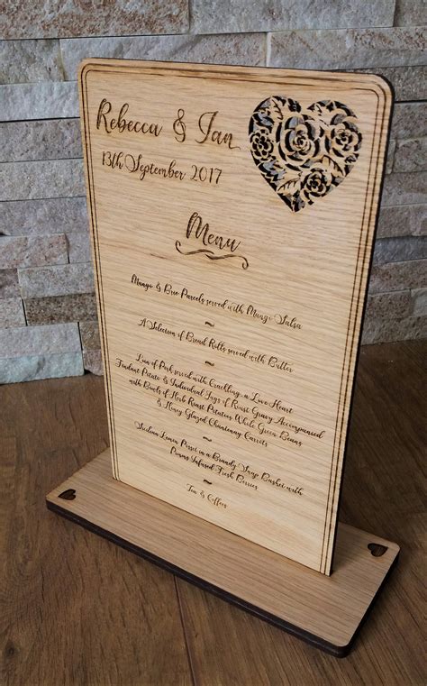 Wedding Table Menu with Stand Wooden engraved oak veneer | Etsy