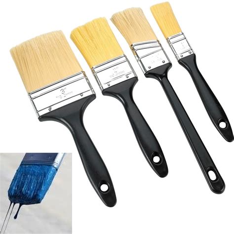 4 X Paint Brush Set Painting Brushes Polyester Bristles Oil Water Based ...