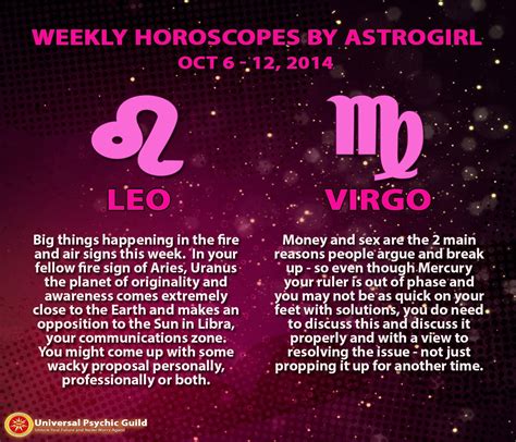 Weekly #Horoscopes for #ZodiacSigns #Leo and #Virgo (Oct 6 - 12, 2014 ...